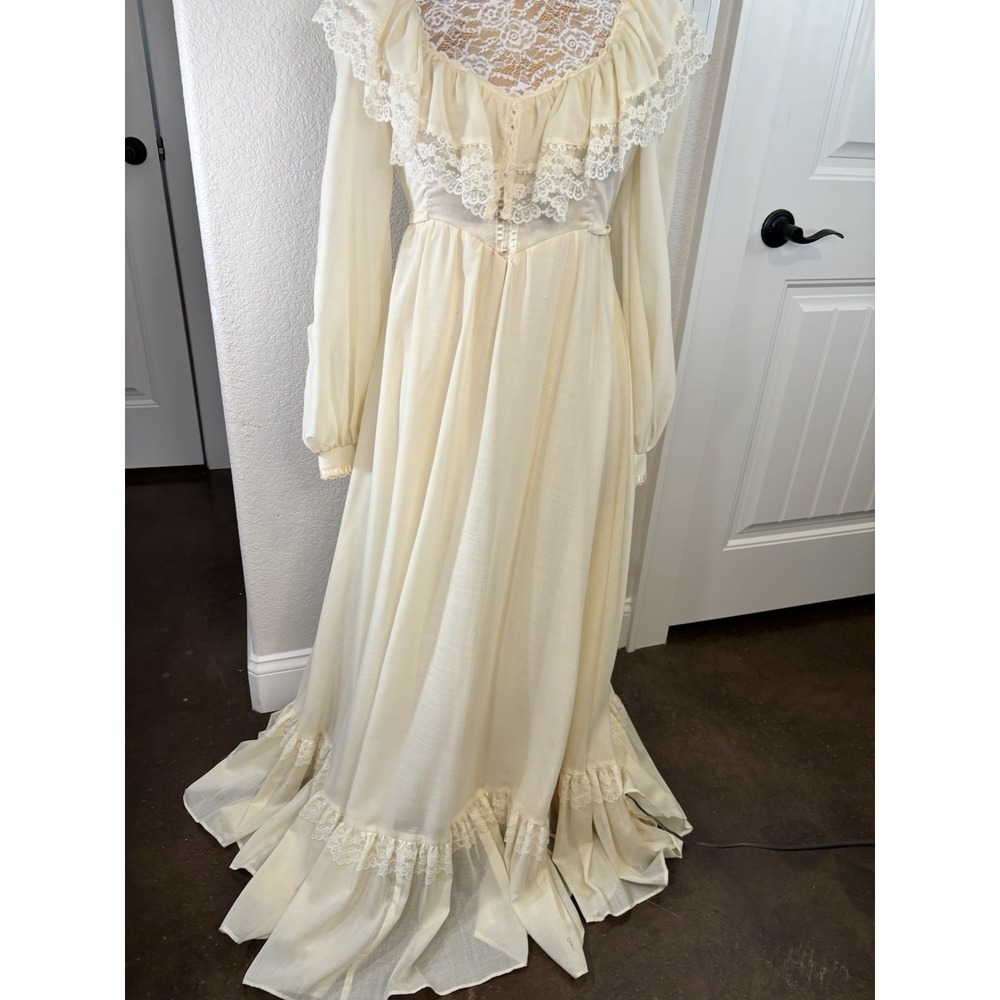 Vintage 70s Gunne Sax Jessica Mcclintock Maxi Dress Cream Lace Prairie Bridal 9